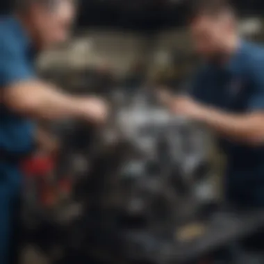 Skilled mechanics working on high-performance engine at Lee Dodge in Westbrook, Maine