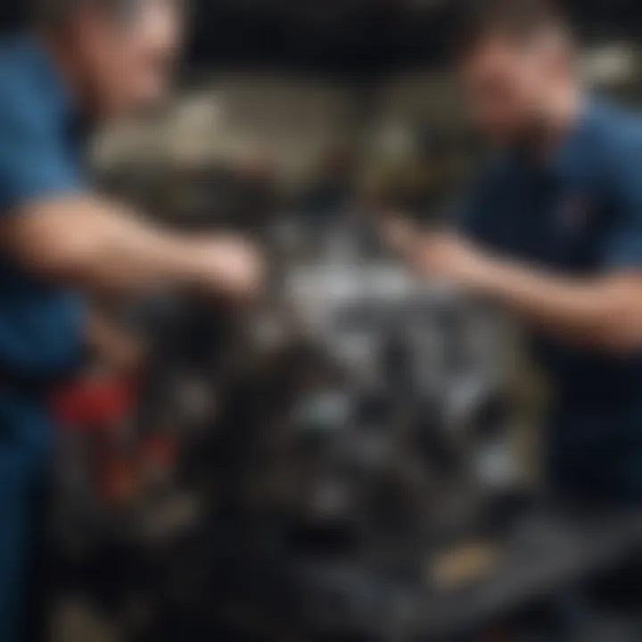 Skilled mechanics working on high-performance engine at Lee Dodge in Westbrook, Maine