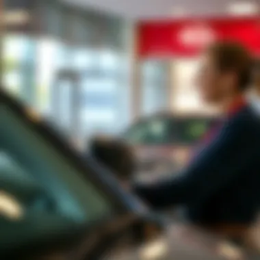 Customer service representative assisting a customer with a warm smile