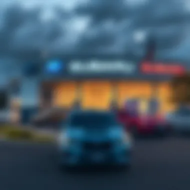 Exterior view of a Subaru dealership in Duluth showcasing a vibrant inventory