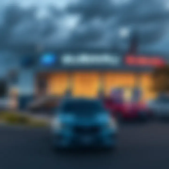 Exterior view of a Subaru dealership in Duluth showcasing a vibrant inventory