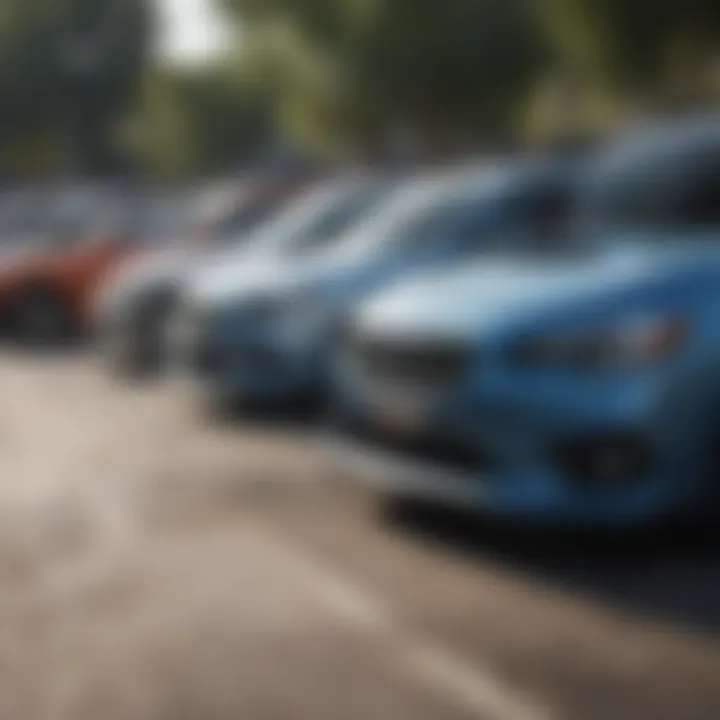 A diverse group of Subaru models parked together