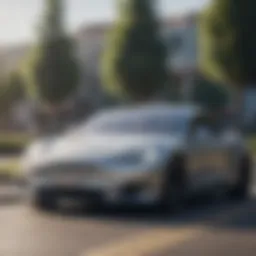 Futuristic Tesla vehicle on the road