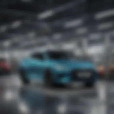 An assembly line of new cars with visible delays in production