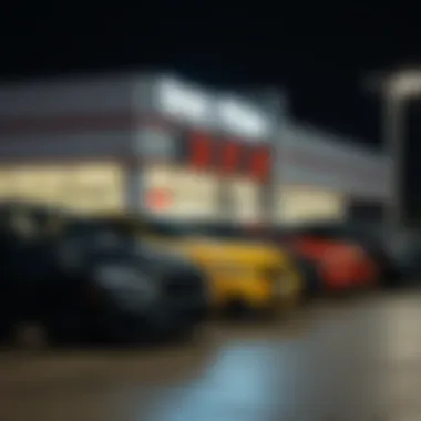 An automotive dealership with pricing signage