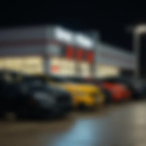 An automotive dealership with pricing signage