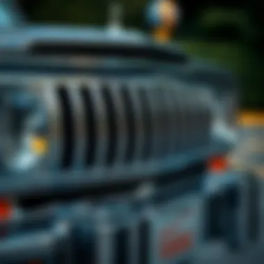 A close-up of the unique grille design of Grand Wagoneer