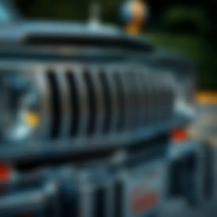 A close-up of the unique grille design of Grand Wagoneer