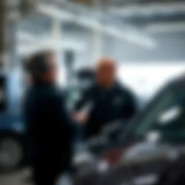 Customer service representative engaging with a client in the service area.