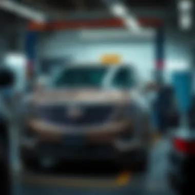 A Cadillac vehicle undergoing maintenance with state-of-the-art tools.