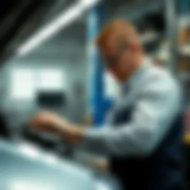 Mechanic working on a car in the service bay at Wondries Ford