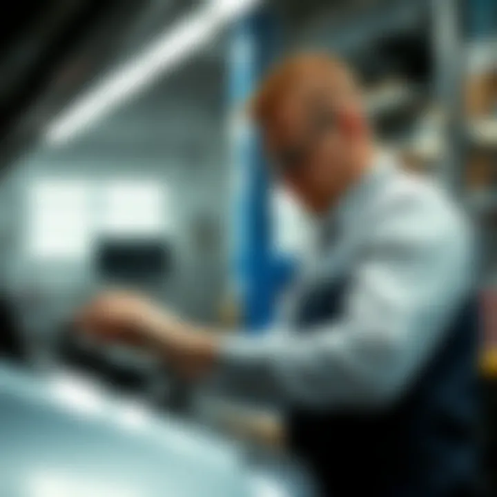 Mechanic working on a car in the service bay at Wondries Ford